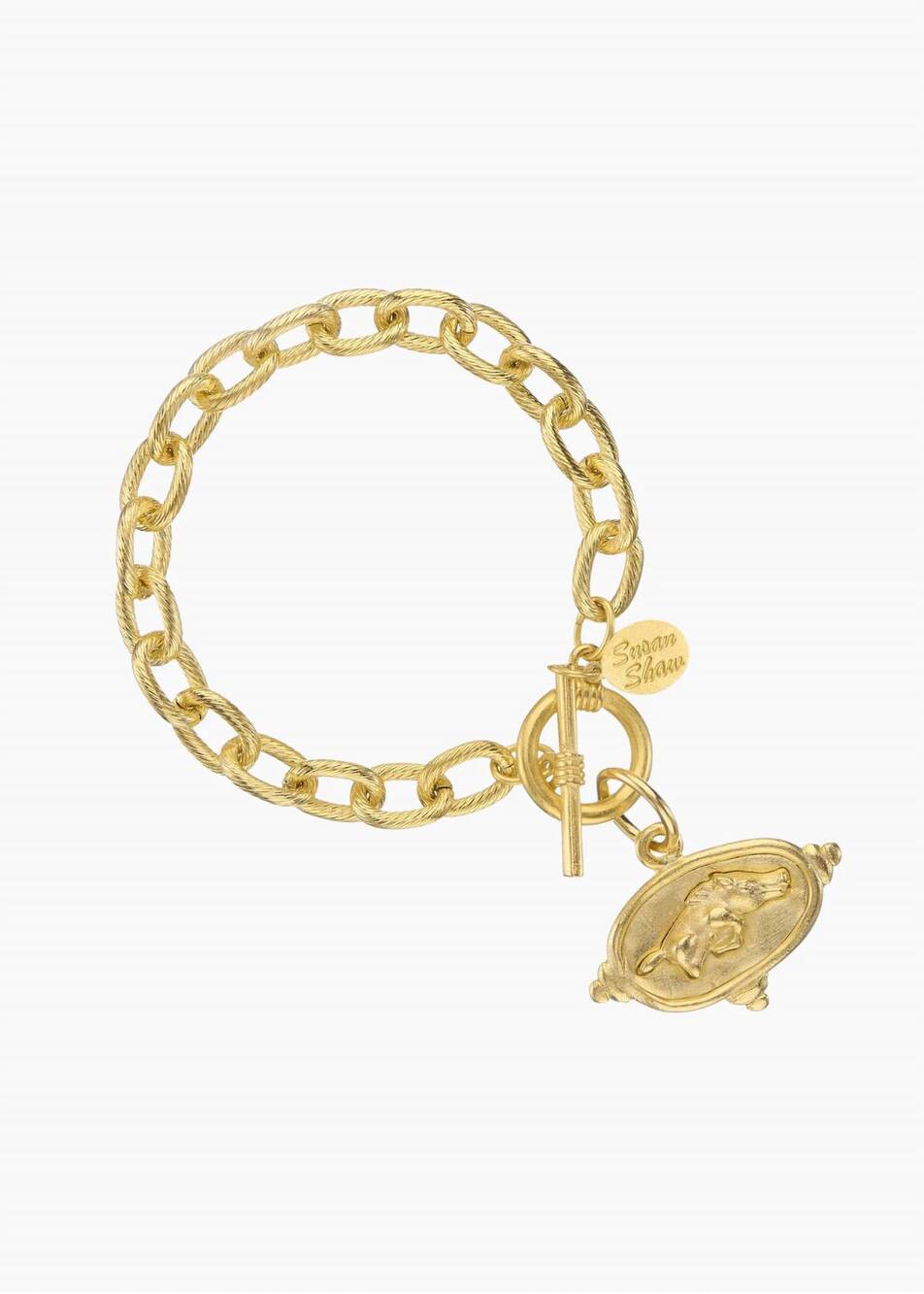 NEW SUSAN SHAW women's wild boar intaglio bracelet in gold